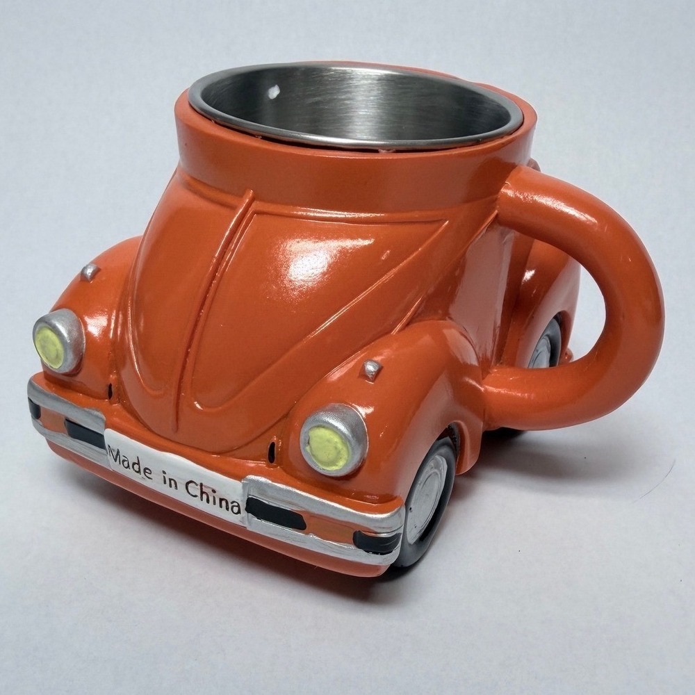 Orange Volkswagen Beetle VW Bug Novelty Coffee Mug Stainless Steel Liner Retro